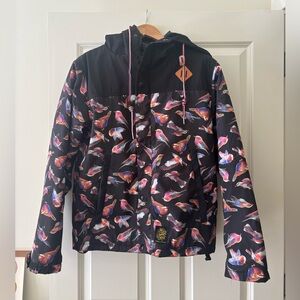 Unitemind - Unisex L Jacket - Black with birds - Bomber Full Zipper